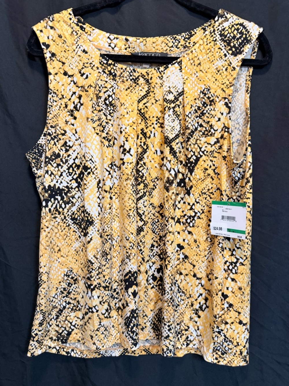 Kasper Yellow and Black Snake-Print Sleeveless Tank